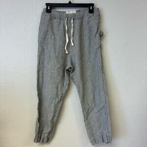 Not Perfect Linen Drawstring Waist Stripe Straight Leg Pants Size Medium